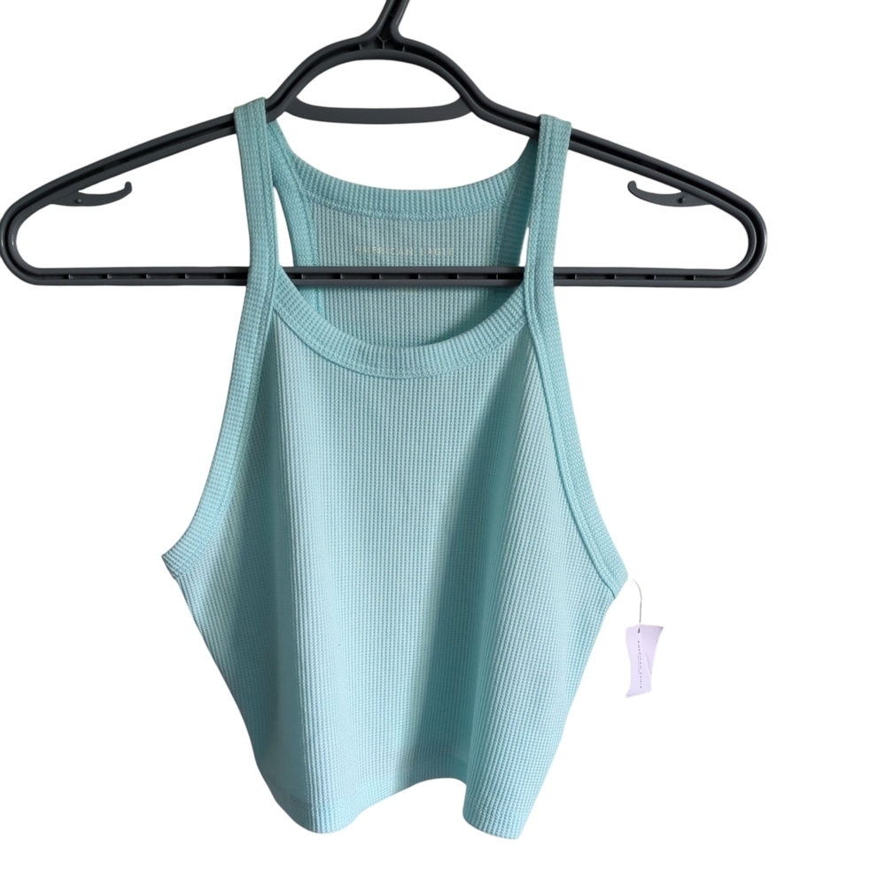 NWT American Eagle Women's Aqua Waffle Ribbed Cropped Tank‎ Top Size Large